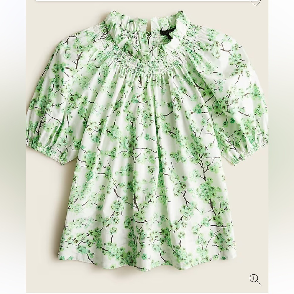 J. Crew Smocked neck puff-sleeve top in lime cherry blossoms 20790